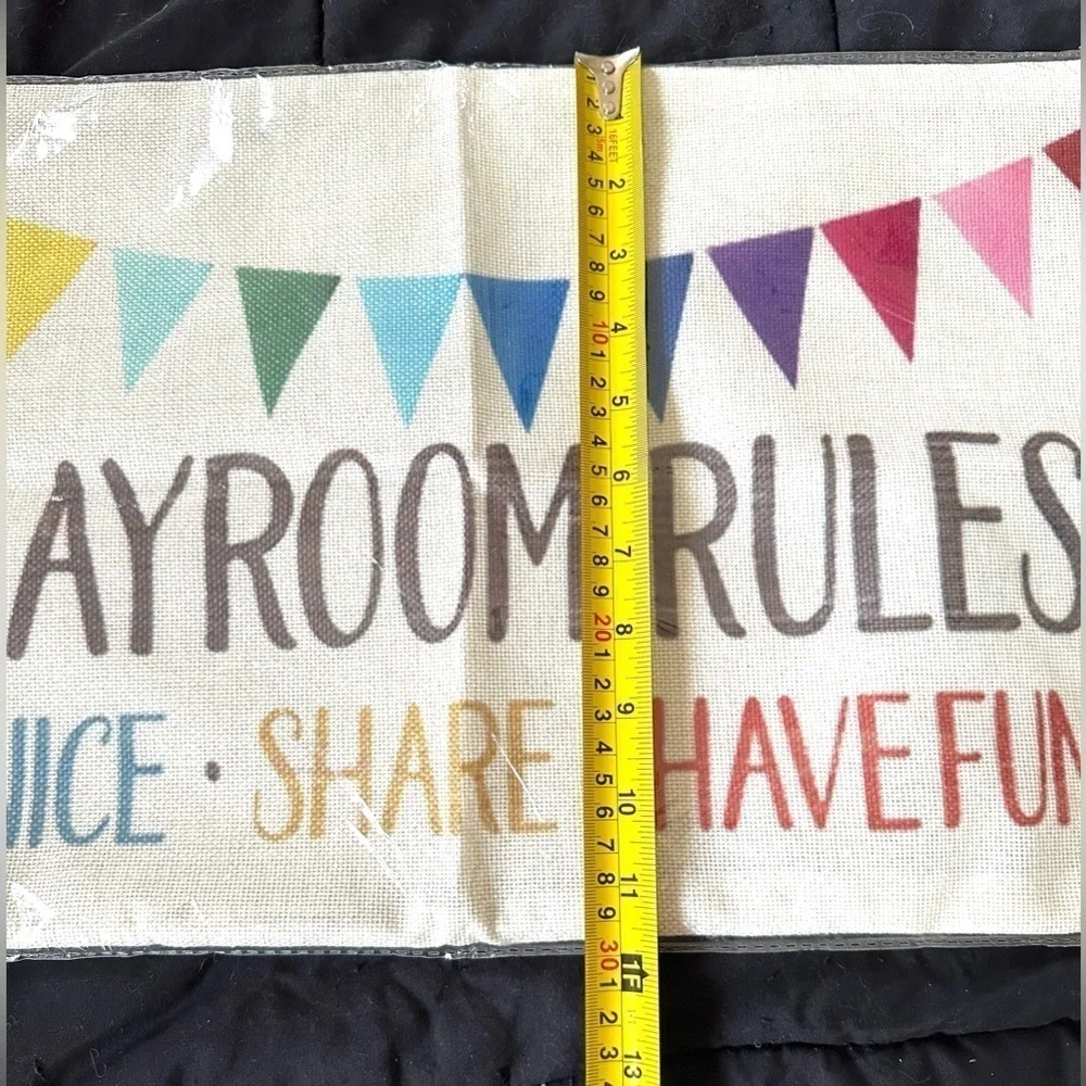 Playroom Rules Decorative Throw Pillow Case Cover Cotton Linen Rainbow Flag NEW
